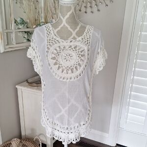 [M] Boho Crochet Cotton Top
